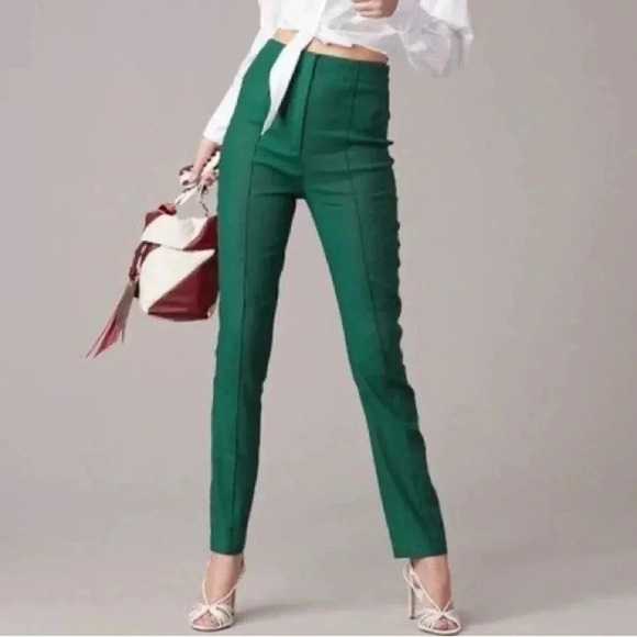 NWT Diane Von Furstenberg High Waisted Skinny Pant Bottle Green Pleated 4 - Picture 1 of 11
